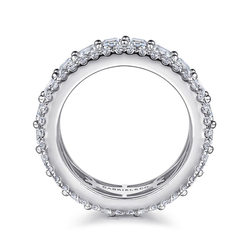 Wide 14K White Gold Emerald Cut Fancy Diamond Anniversary Band