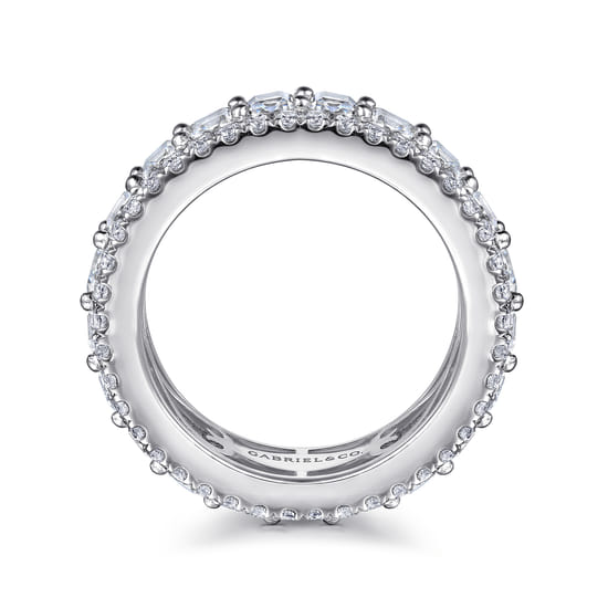 Wide 14K White Gold Emerald Cut Fancy Diamond Anniversary Band angle 2