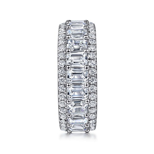 Wide 14K White Gold Emerald Cut Fancy Diamond Anniversary Band