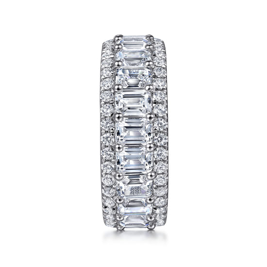 Wide 14K White Gold Emerald Cut Fancy Diamond Anniversary Band angle 4