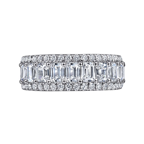 Wide 14K White Gold Emerald Cut Fancy Diamond Anniversary Band