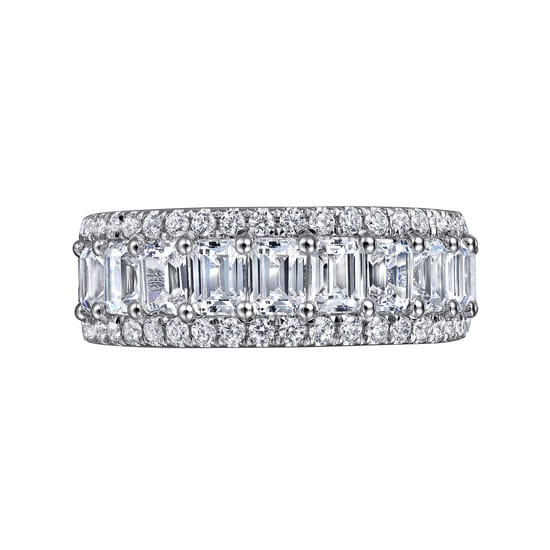 Wide 14K White Gold Emerald Cut Fancy Diamond Anniversary Band angle 6
