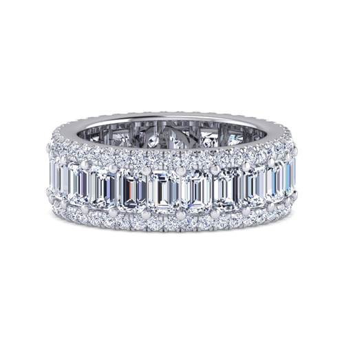 Wide 14K White Gold Emerald Cut Fancy Diamond Anniversary Band
