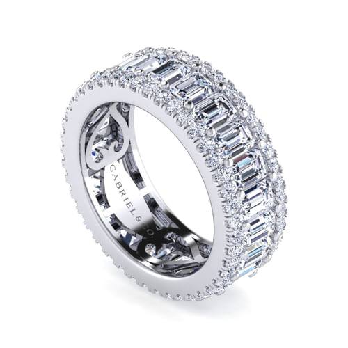 Wide 14K White Gold Emerald Cut Fancy Diamond Anniversary Band