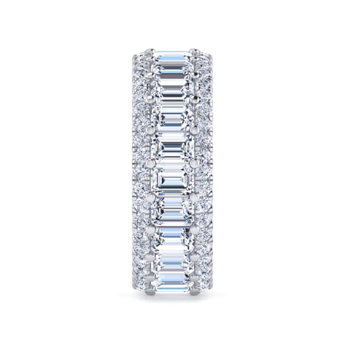 Wide 14K White Gold Emerald Cut Fancy Diamond Anniversary Band
