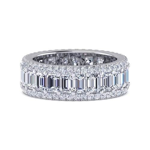 Wide 14K White Gold Emerald Cut Fancy Diamond Anniversary Band