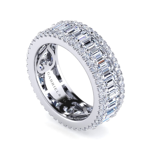 Wide 14K White Gold Emerald Cut Fancy Diamond Anniversary Band