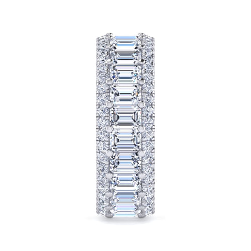 Wide 14K White Gold Emerald Cut Fancy Diamond Anniversary Band