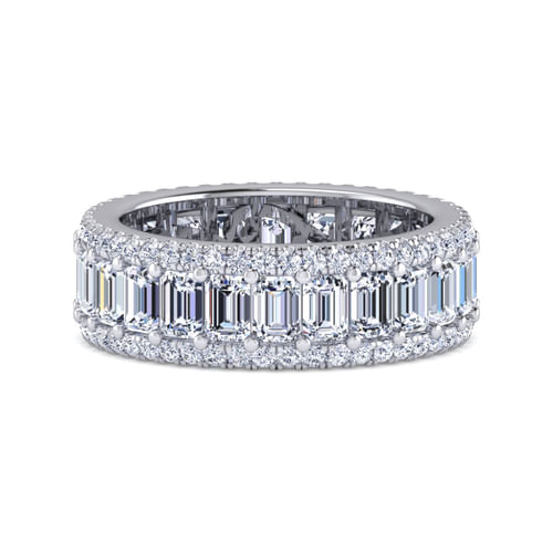 Wide 14K White Gold Emerald Cut Fancy Diamond Anniversary Band