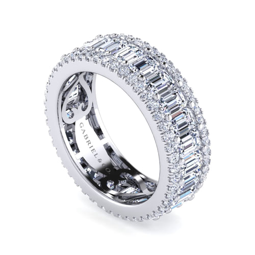 Wide 14K White Gold Emerald Cut Fancy Diamond Anniversary Band