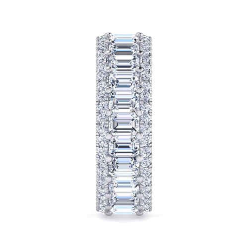Wide 14K White Gold Emerald Cut Fancy Diamond Anniversary Band