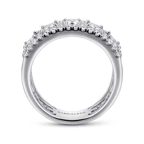 Wide 14K White Gold Emerald Cut and Round Diamond Anniversary Band