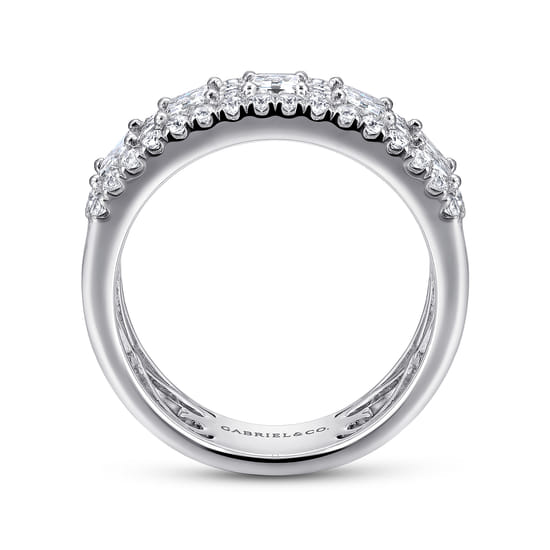 Wide 14K White Gold Emerald Cut and Round Diamond Anniversary Band angle 2
