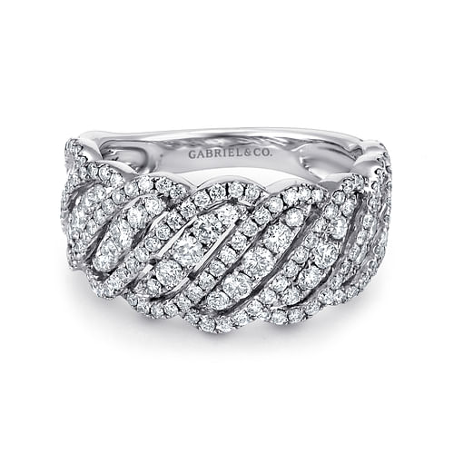 Wide 14K White Gold Fancy Diamond Anniversary Band