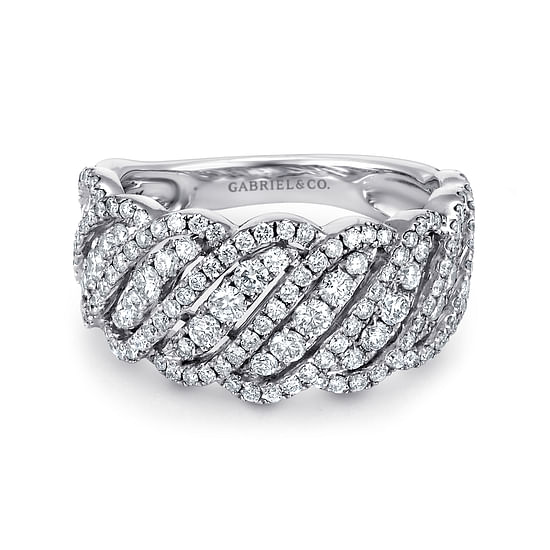 Gabriel - Wide 14K White Gold Fancy Diamond Anniversary Band