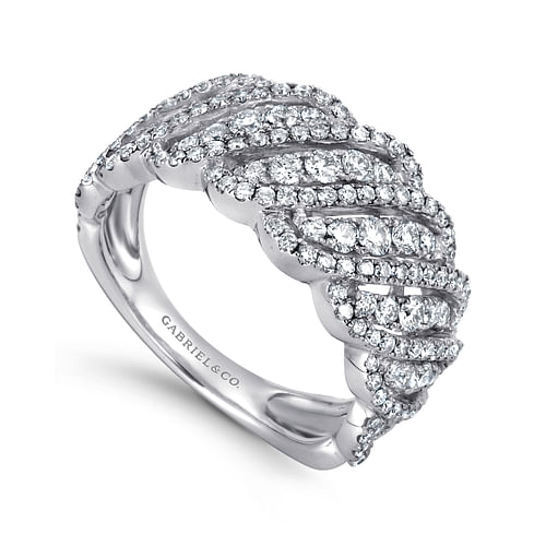 Wide 14K White Gold Fancy Diamond Anniversary Band