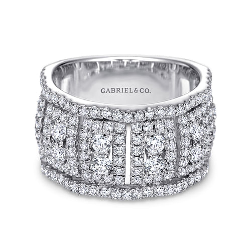 Wide 14K White Gold Fancy Diamond Anniversary Band