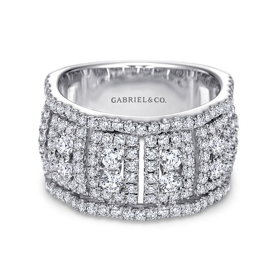 Gabriel - Wide 14K White Gold Fancy Diamond Anniversary Band