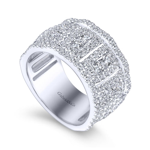 Wide 14K White Gold Fancy Diamond Anniversary Band