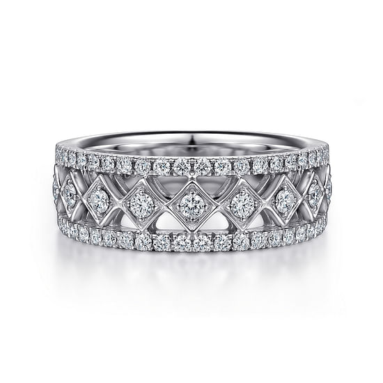 Gabriel - Wide 14K White Gold Geometric Diamond Anniversary Band