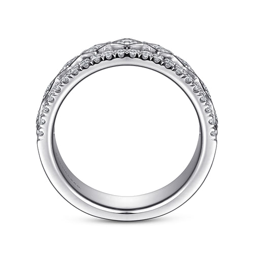 Wide 14K White Gold Geometric Diamond Anniversary Band