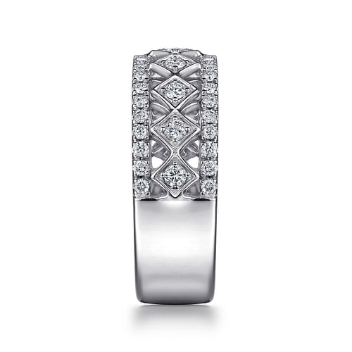 Wide 14K White Gold Geometric Diamond Anniversary Band