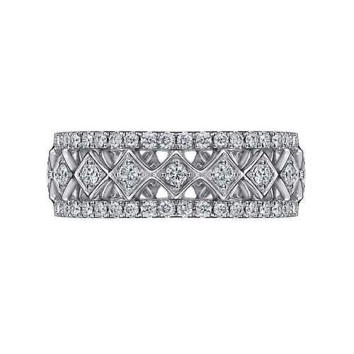 Wide 14K White Gold Geometric Diamond Anniversary Band