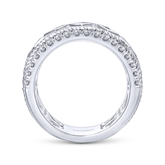 Wide 14K White Gold Geometric Princess Cut and Round Diamond Anniversary Band angle 2 Wide 14K White Gold Geometric Princess Cut and Round Diamond Anniversary Band angle 2