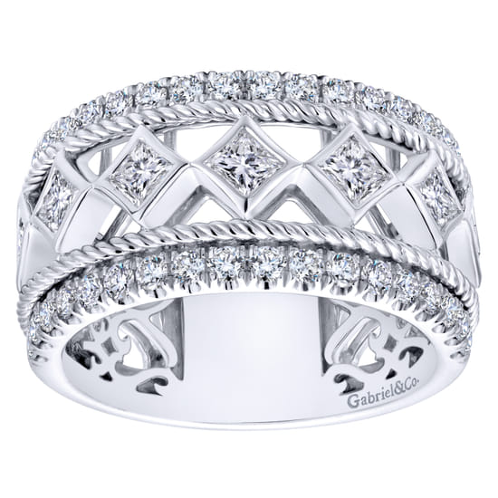 Wide 14K White Gold Geometric Princess Cut and Round Diamond Anniversary Band angle 5 Wide 14K White Gold Geometric Princess Cut and Round Diamond Anniversary Band angle 5
