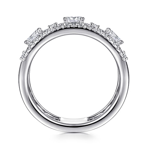 Wide 14K White Gold Oval and Round Diamond Anniversary Band