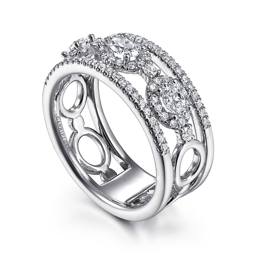 Wide 14K White Gold Oval and Round Diamond Anniversary Band