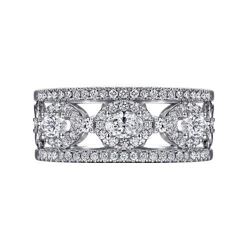 Wide 14K White Gold Oval and Round Diamond Anniversary Band