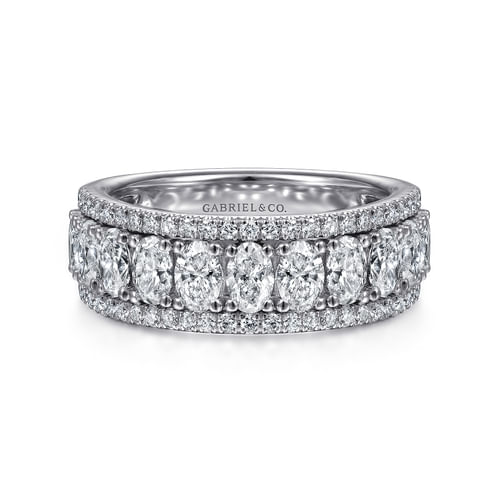 Wide 14K White Gold Oval and Round Diamond Anniversary Band