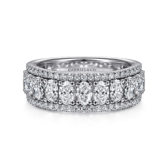 Wide 14K White Gold Oval and Round Diamond Anniversary Band