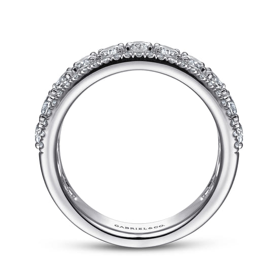Wide 14K White Gold Oval and Round Diamond Anniversary Band angle 2