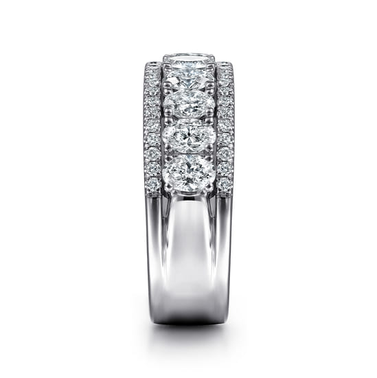 Wide 14K White Gold Oval and Round Diamond Anniversary Band angle 4