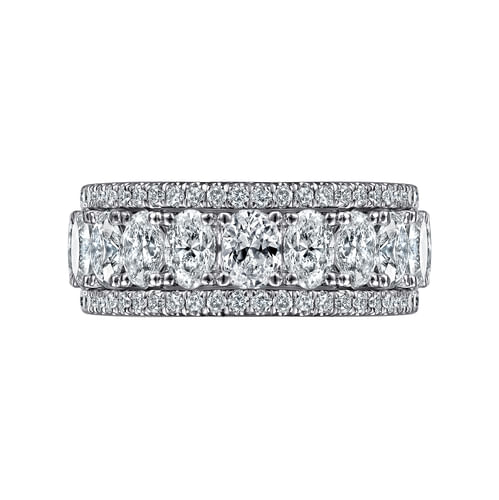 Wide 14K White Gold Oval and Round Diamond Anniversary Band