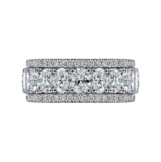 Wide 14K White Gold Oval and Round Diamond Anniversary Band angle 6