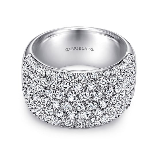 Gabriel - Wide 14K White Gold Pavé Diamond Anniversary Band