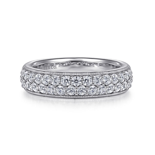 Wide 14K White Gold Pavé Diamond Anniversary Band