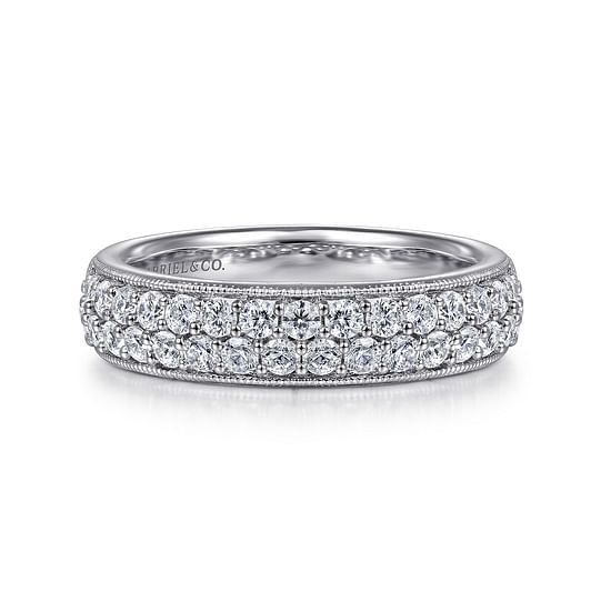 Gabriel - Wide 14K White Gold Pavé Diamond Anniversary Band