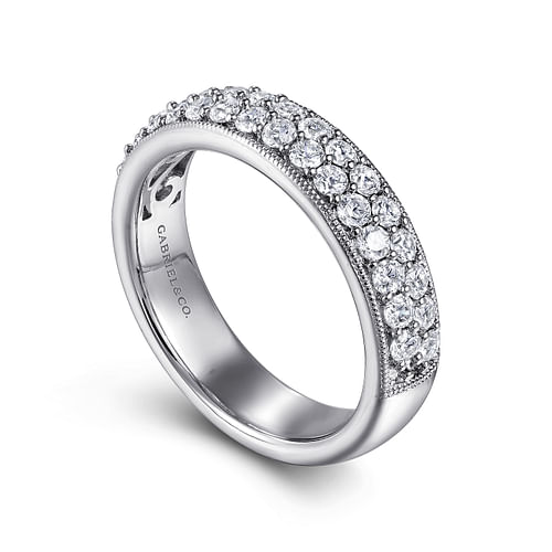 Wide 14K White Gold Pavé Diamond Anniversary Band