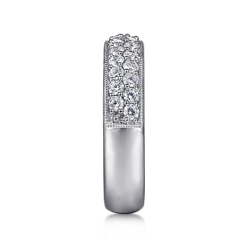 Wide 14K White Gold Pavé Diamond Anniversary Band