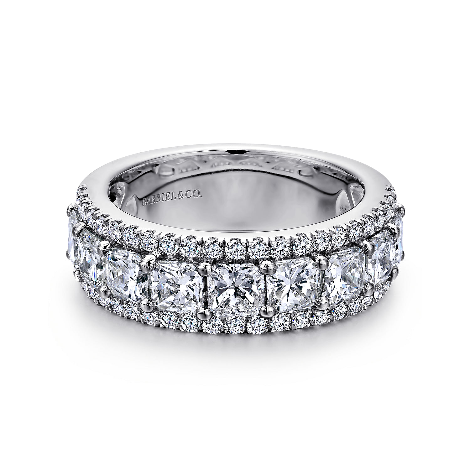 Gabriel - Wide 14K White Gold Radiant Cut and Round Diamond Anniversary Band