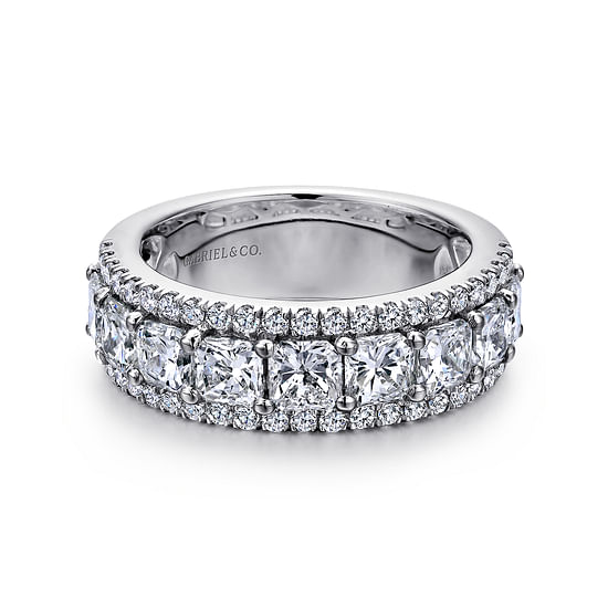 Gabriel - Wide 14K White Gold Radiant Cut and Round Diamond Anniversary Band