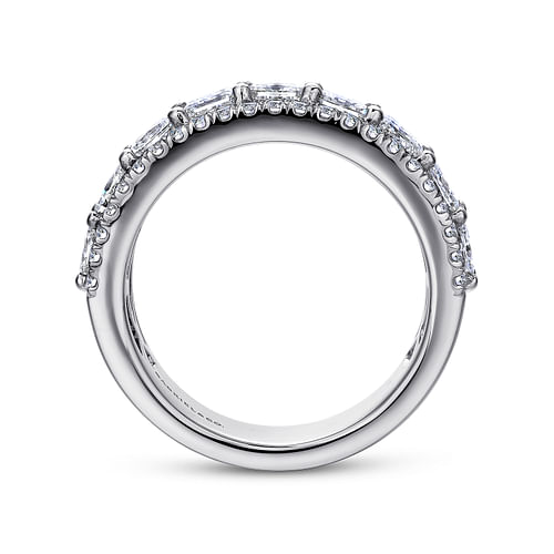 Wide 14K White Gold Radiant Cut and Round Diamond Anniversary Band