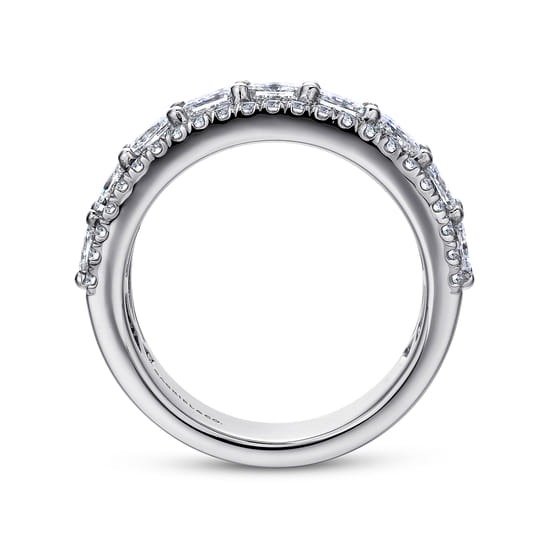 Wide 14K White Gold Radiant Cut and Round Diamond Anniversary Band angle 2
