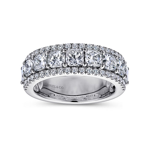 Wide 14K White Gold Radiant Cut and Round Diamond Anniversary Band