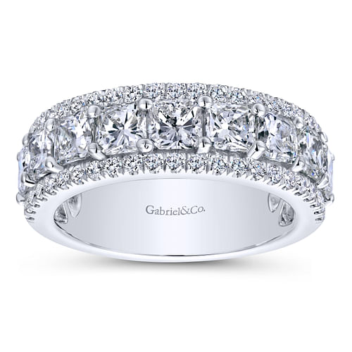 Wide 14K White Gold Radiant Cut and Round Diamond Anniversary Band