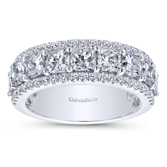 Wide 14K White Gold Radiant Cut and Round Diamond Anniversary Band angle 5